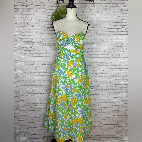 Petal and Pup Vanessa Yellow Tulip Strapless Midi Dress - Picture 2 of 6